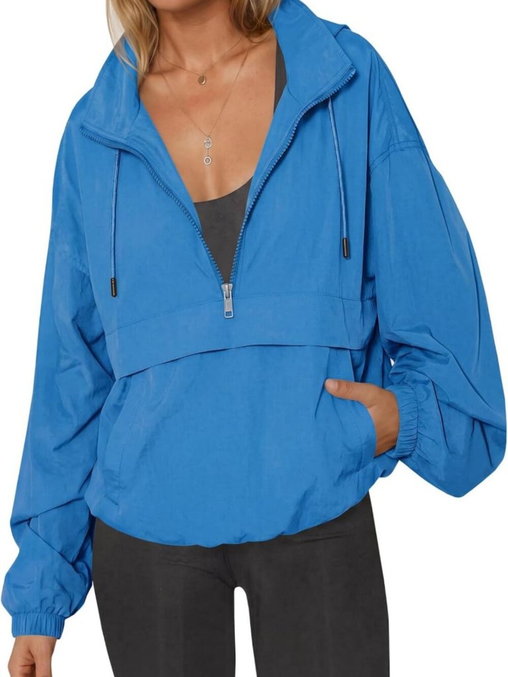 Lightweight Hooded Windbreaker Jacket for Women - Quarter Zip Pullover, Stylish